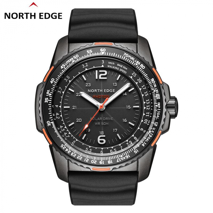 North Edge Photon – Ceas Bărbați Solar 44 mm, Curea Neagră din Silicon [2]