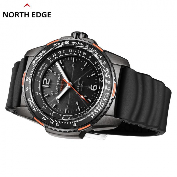 North Edge Photon – Ceas Bărbați Solar 44 mm, Curea Neagră din Silicon [5]