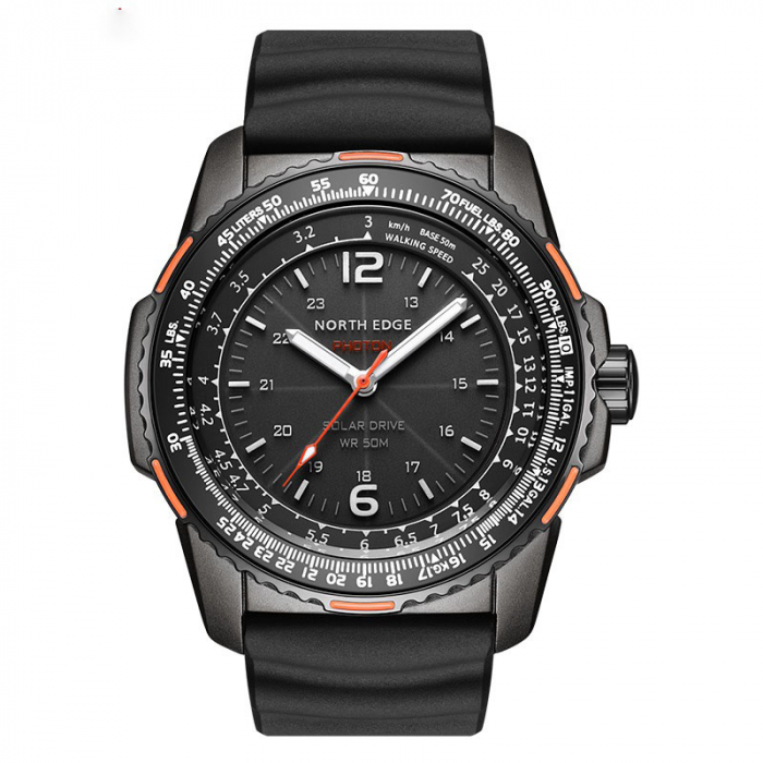 North Edge Photon – Ceas Bărbați Solar 44 mm, Curea Neagră din Silicon [1]