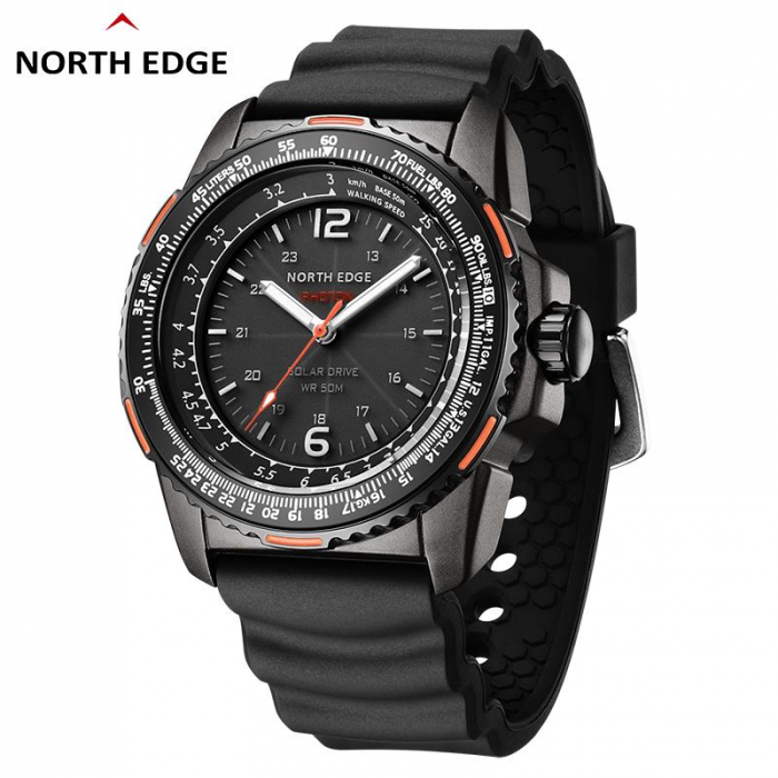 North Edge Photon – Ceas Bărbați Solar 44 mm, Curea Neagră din Silicon [3]