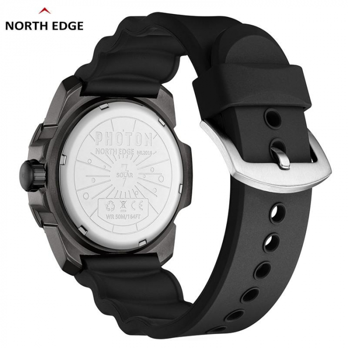 North Edge Photon – Ceas Bărbați Solar 44 mm, Curea Neagră din Silicon [4]