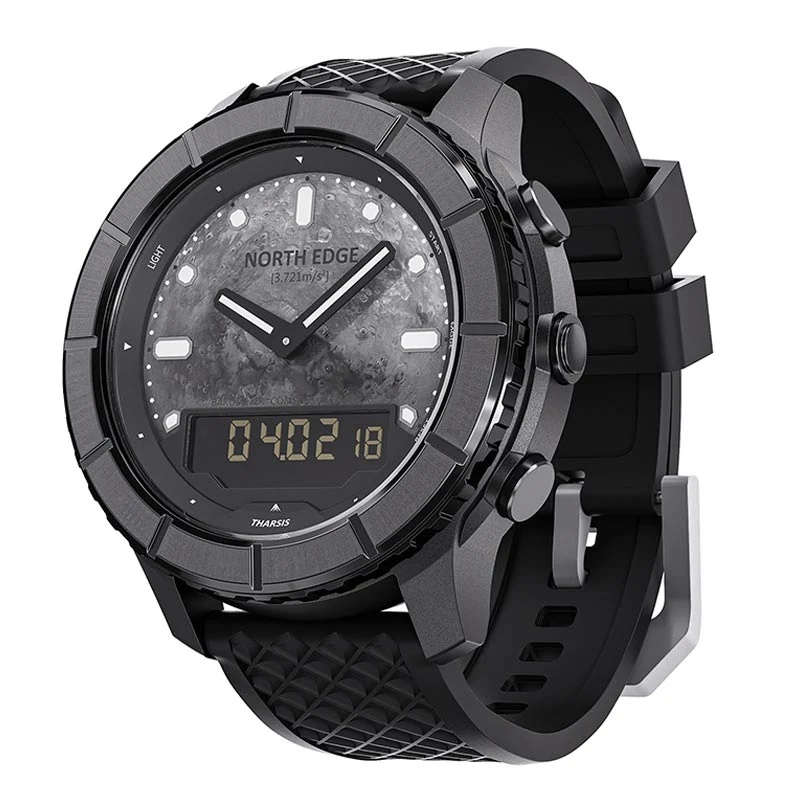 NORTH EDGE THARSIS – Ceas digital tactic military pentru outdoor, carcasa din fibra de carbon, bezel din ooel inoxidabil 304, barometru, design inspirat de suprafața planetei Marte, rezistenta la apa 50 m, ceas pentru barbati [2]