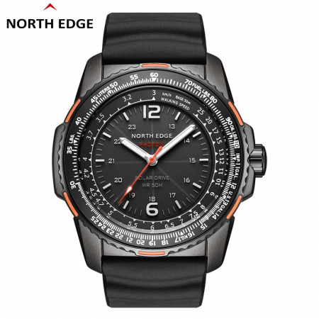 North Edge Photon – Ceas Bărbați Solar 44 mm, Curea Neagră din Silicon [1]