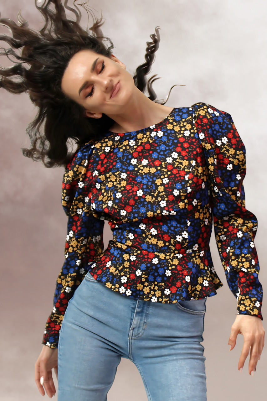 bluza florala maneca lunga peplum spate gol [5]