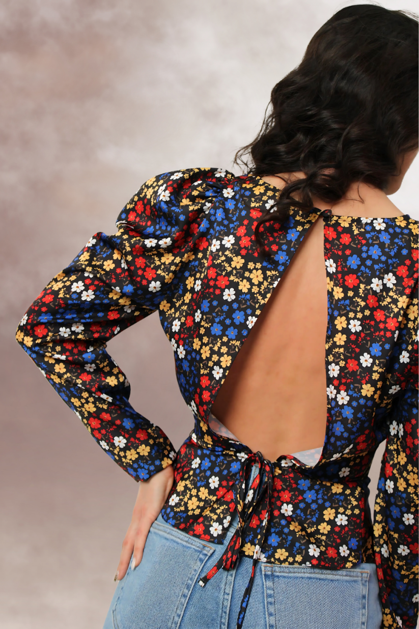 bluza florala maneca lunga peplum spate gol [2]