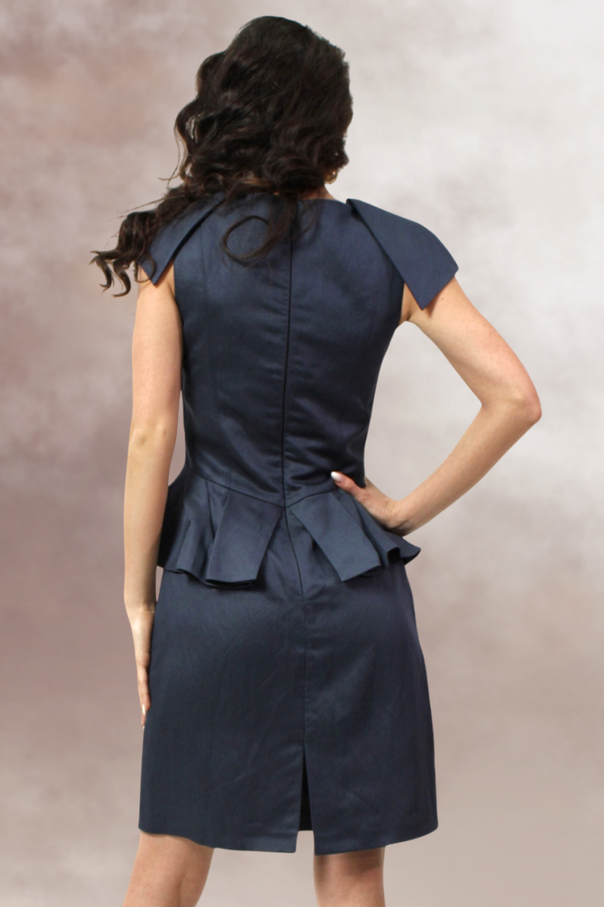 rochie deluxe office bleumarin midi peplum si epoleti [3]