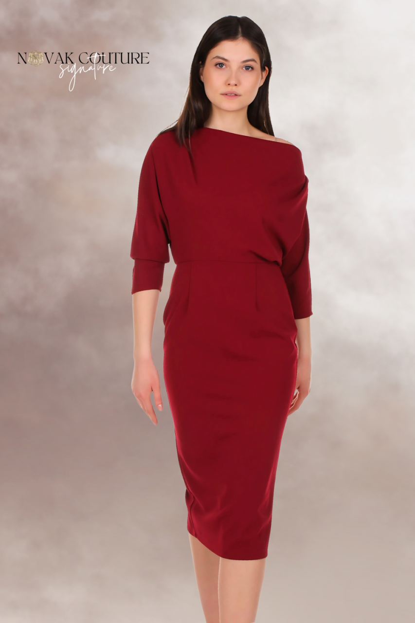 rochie rosie office eleganta midi [1]