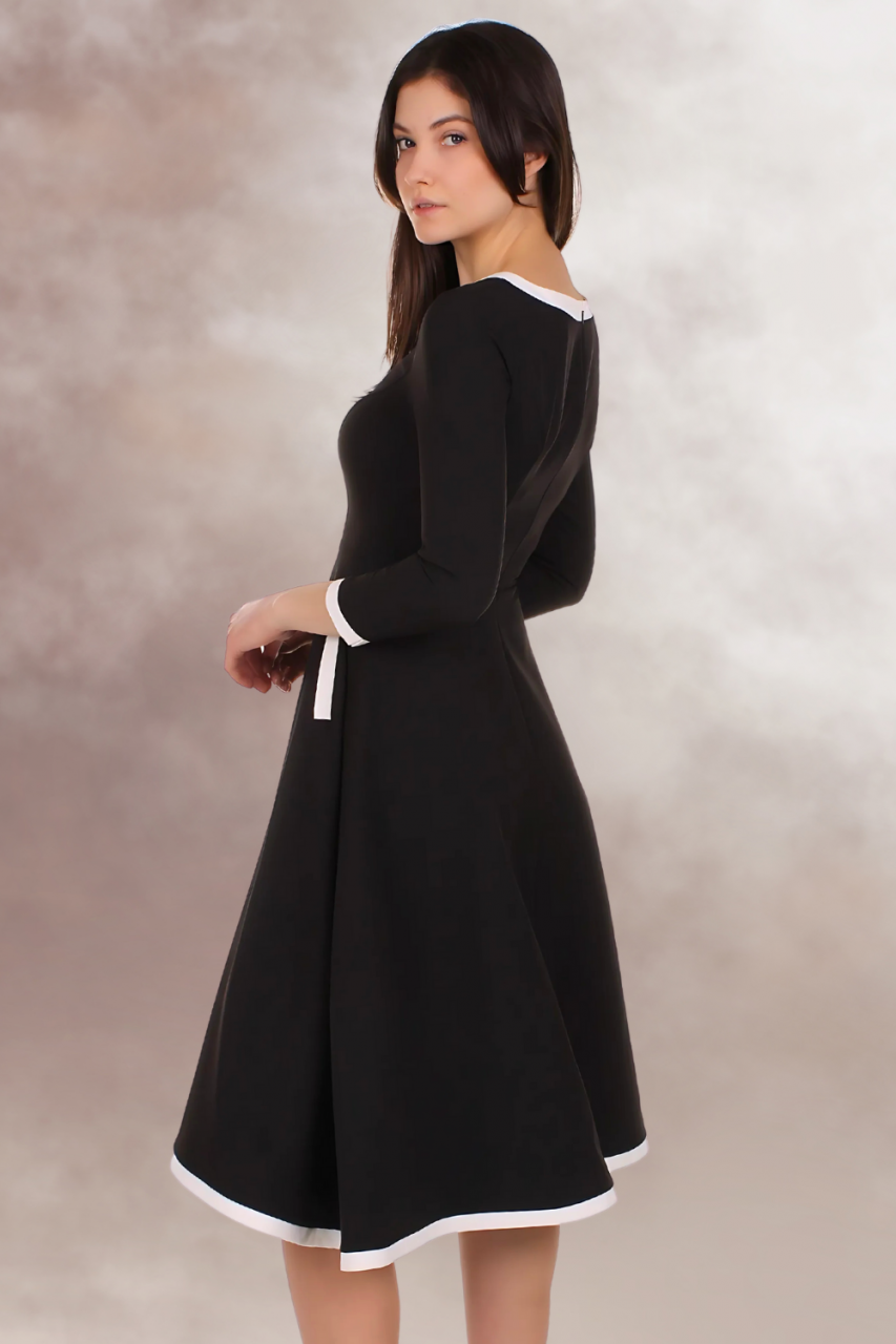 rochie office midi clos maneca lunga buzunare alb negru [6]