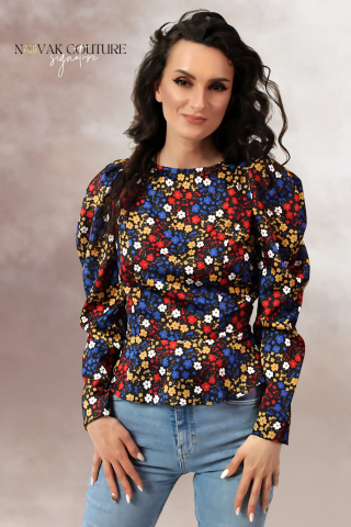 Topuri - bluza florala maneca lunga peplum spate gol