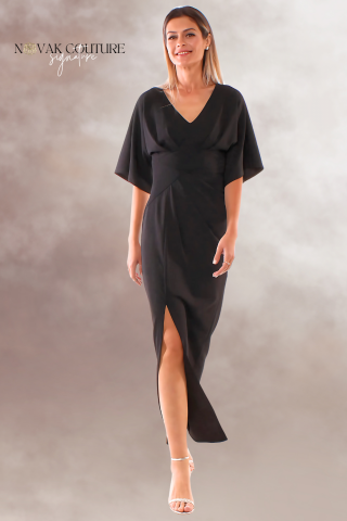 Rochii - rochie lunga maxi dress neagra eleganta maneca fluture slit pe picior