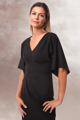 rochie lunga maxi dress neagra eleganta maneca fluture slit pe picior [4]