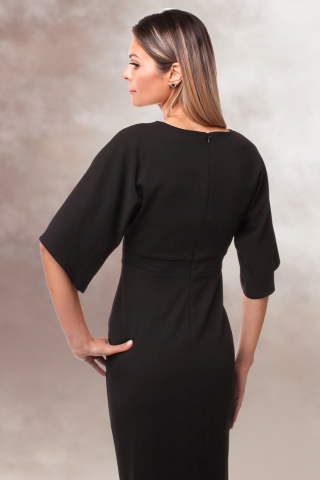 rochie lunga maxi dress neagra eleganta maneca fluture slit pe picior [6]