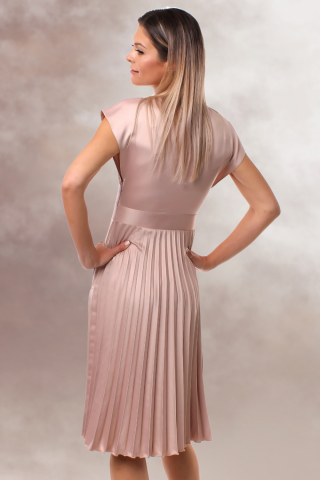 rochie satin midi plisata office bej bust parte peste parte [1]