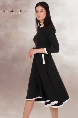 Rochii - rochie office midi clos maneca lunga buzunare alb negru