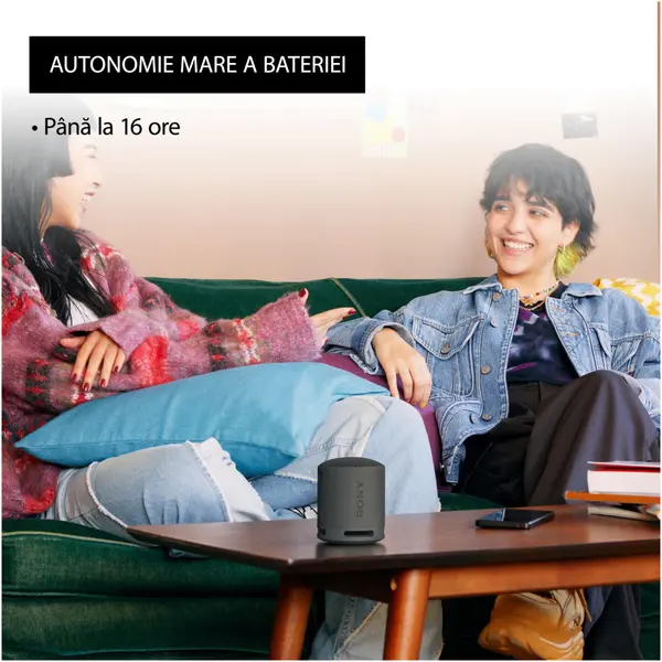 Boxa portabila wireless Sony SRS-XB100B, Bluetooth v5.3, Fast-Pair, IP67, Autonomie 16 ore, USB Type-C, Negru [6]