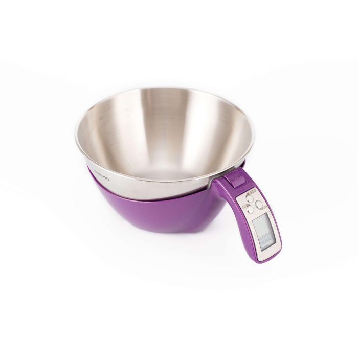 Cantar de bucatarie Daewoo DKS45P, suprafata din inox, 5 kg, 1 g, Tara, automat, display LCD, Violet [2]