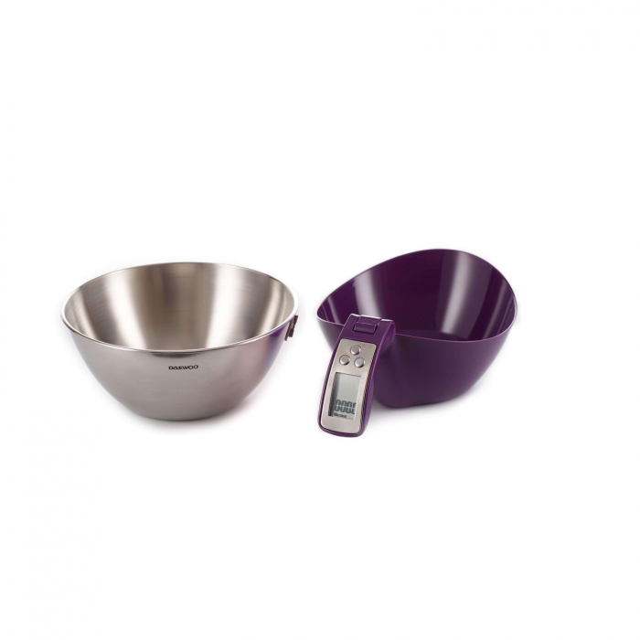 Cantar de bucatarie Daewoo DKS45P, suprafata din inox, 5 kg, 1 g, Tara, automat, display LCD, Violet [3]