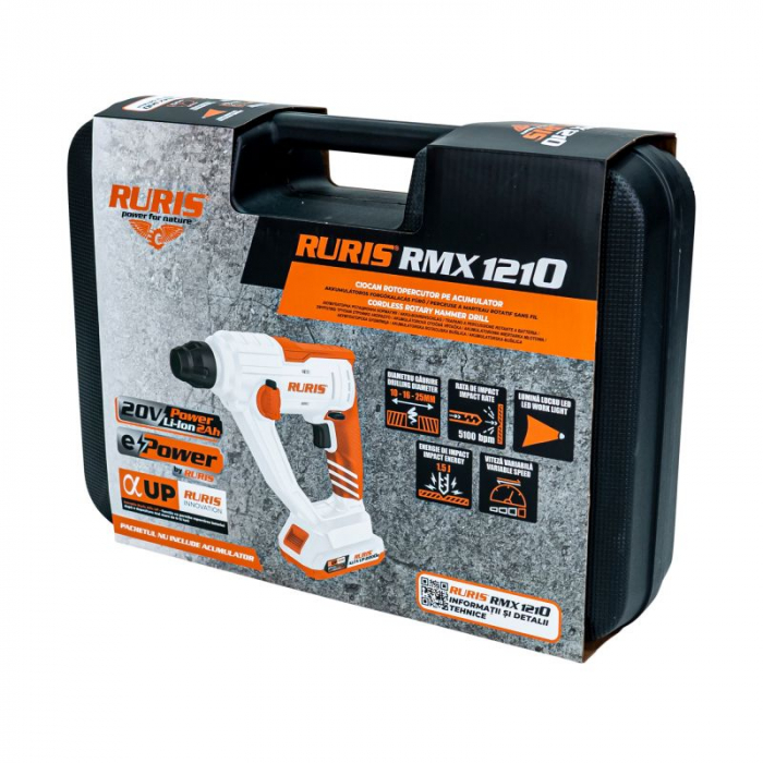 Ciocan rotopercutor pe acumulator RURIS RMX 1210 POWER ALFA UP {contine acumulator 4Ah+incarcator}  12100RMX25B [5]