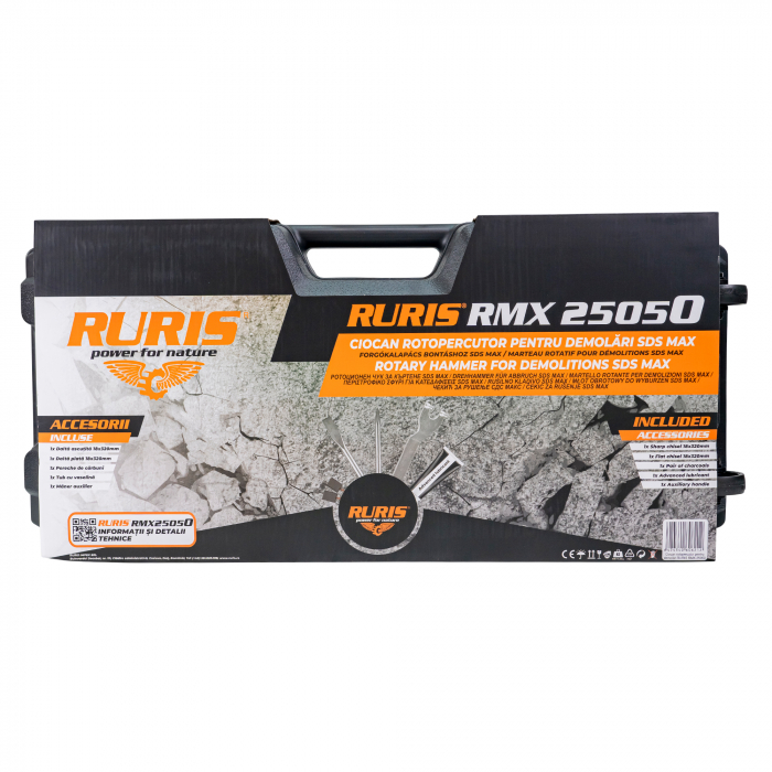Ciocan rotopercutor pentru demolari RURIS RMX 25050, SDS Max, 1700 W, 45 J, accesorii, geanta transport  25050rmx2024 [8]