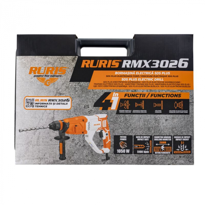 Ciocan rotopercutor RURIS RMX3026, SDS Plus, 1050 W, 4 functii, 3 J, accesorii, geanta transport 3026rmx2024 [6]