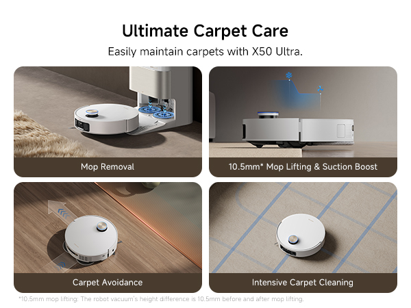 Dreame X50 Ultra Complete aspirator robot 7300Pa, mop dual cu ridicare, stație 4-în-1 (golire, spălare, uscare, reumplere), LDS+AI, baterie 6400mAh, autonomie 260 min, control smart + accesorii 1 an, alb  RLX85CE-4-WH [20]