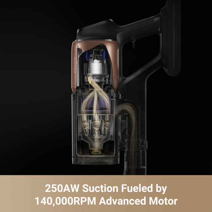 Dreame Z20 Station aspirator vertical fără fir, 250AW, stație auto-golire 3L, perie Omni-Brush cu iluminare CelesTect™, filtrare HEPA H14 99,99%, autonomie 90min, detecție inteligentă a murdăriei, control LCD, accesorii multiple, gri-auriu [4]