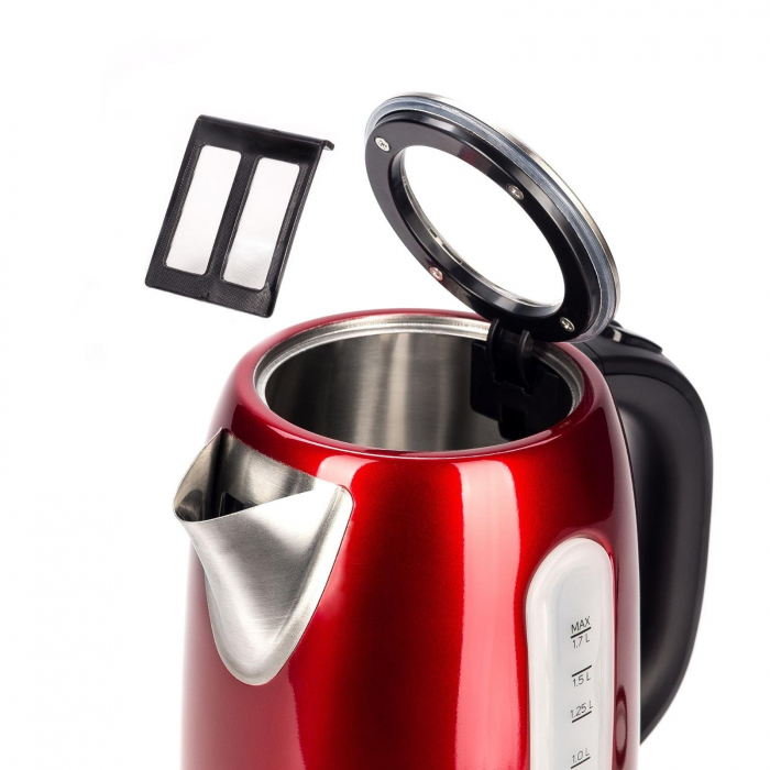 Fierbator apa Daewoo DK2400R, 2400 W, 1.7 l, indicator nivel apa, protectie supraincalzire, oprire automata, Rosu/Inox [3]