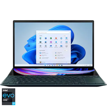 Laptop ultraportabil ASUS Zenbook Duo 14 UX482EAR-HY383X cu procesor Intel® Core™ i7-1195G7, 14", Full HD, 32GB, 1TB SSD, Intel Iris Xᵉ Graphics, Windows 11 Pro, Celestial Blue [1]