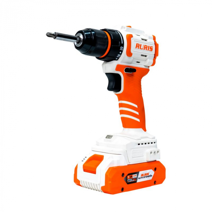 Masina de gaurit si insurubat (bormasina) pe acumulator RURIS RMX1240, 20 V, 2 viteze, motor brushless, acumulator, incarcator,  1240rma2024 [3]