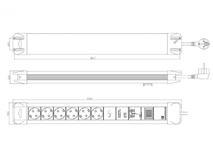 Prelungitor Bachmann CONNECTUS 330.105, 6 prize Schuko, cu protectie pentru copii, protectie la supratensiune, filtru de frecventa si retea, intrerupator basculant bipolar iluminat, H05VV-F 3G1.5mm², cordon 2m [3]