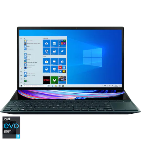 Laptop ultraportabil ASUS ZenBook Duo 14 UX482EA-HY222R cu procesor Intel® Core™ i7-1165G7, 14", Full HD, 16GB, 1TB SSD, Intel Iris Xᵉ Graphics, Windows 10 Pro, Celestial Blue [1]