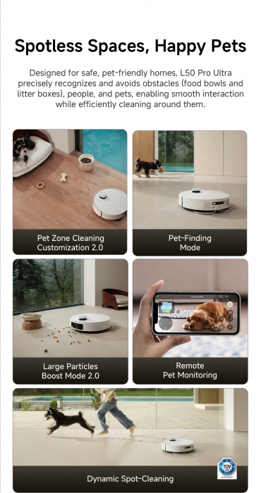 Robot de aspirare Dreame L50 Ultra RLL84CE, detectare AI a obstacolelor și navigare la 360°, depasire obstacol 4CM, aspirare 19500Pa, alb [35]