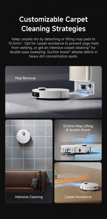 Robot de aspirare Dreame L50 Ultra RLL84CE, detectare AI a obstacolelor și navigare la 360°, depasire obstacol 4CM, aspirare 19500Pa, alb [34]