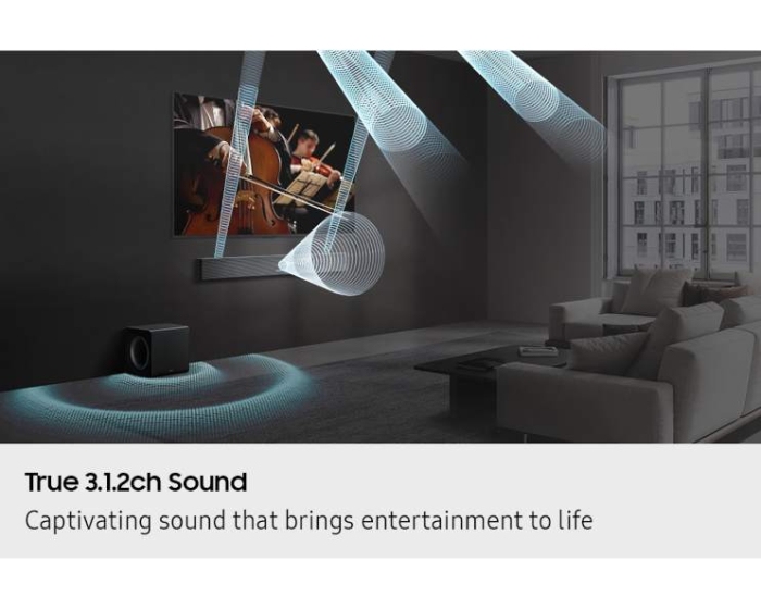 Soundbar Samsung HW-QS700F, 3.1.2, 345W, Bluetooth, Wi-Fi, Subwoofer wireless, Wireless Dolby Atmos, HDMI eARC, Negru Titan [5]