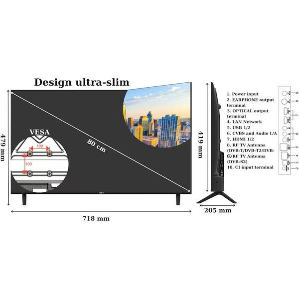 Televizor NEI LED 32NE4901, 80 cm, Smart, HD, Clasa E [4]