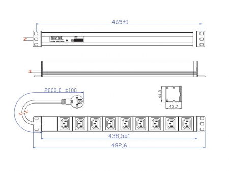 Bachmann PDU 19' 333.539, 1U, 9 prize IEC320 C13, cablu alimentare 2m cu conector Schuko, profil de aluminiu [2]