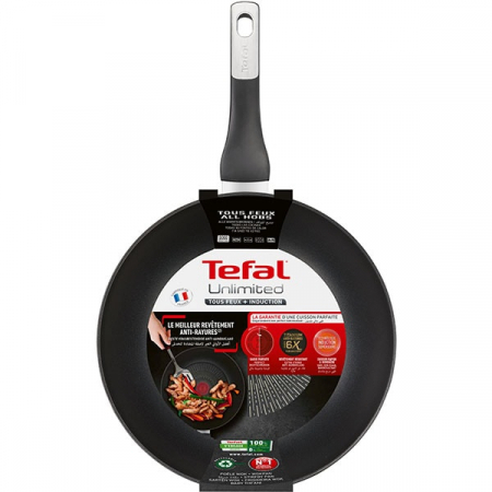 Tigaie wok Tefal Unlimited G2551972, 28 cm, Thermo-Spot, invelis antiaderent Titanium, Aluminiu, Negru [1]