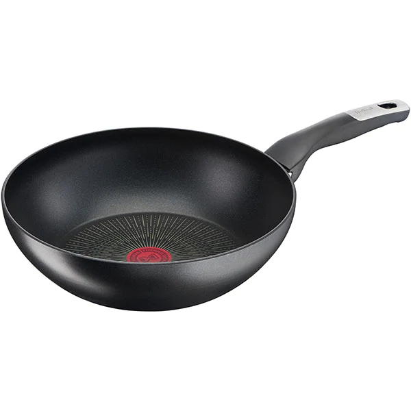 Bucatarie & Servire - Tigaie wok Tefal Unlimited G2551972, 28 cm, Thermo-Spot, invelis antiaderent Titanium, Aluminiu, Negru