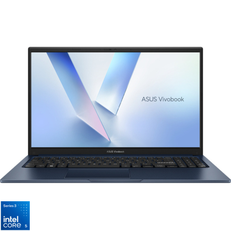 Laptopuri - Laptop ASUS 15.6'' Vivobook 15 X1504MA-BQ771, FHD, Procesor Intel® Core™ 5 315 (6M Cache, up to 4.40 GHz), 8GB DDR5, 256GB SSD, Intel Graphics, No OS, Quiet Blue, fara incarcator