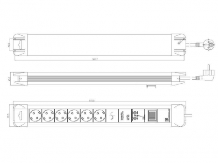 Prelungitor Bachmann CONNECTUS 330.105, 6 prize Schuko, cu protectie pentru copii, protectie la supratensiune, filtru de frecventa si retea, intrerupator basculant bipolar iluminat, H05VV-F 3G1.5mm², cordon 2m [2]