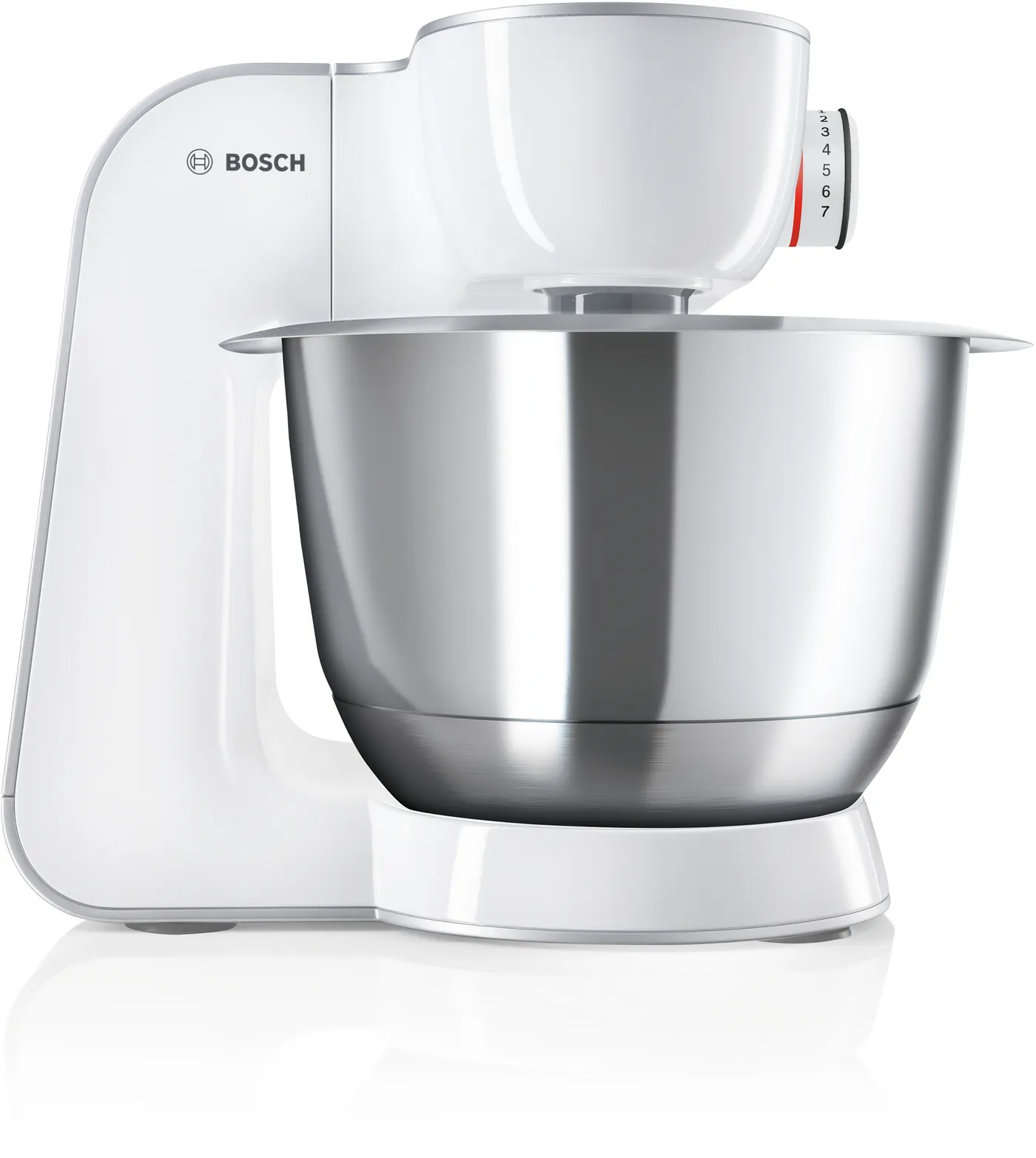 Roboti de bucatarie - Robot de bucatarie BOSCH MUM58259, vas 3.9l, blender 1.25l, 1000W, 7 trepte viteza, alb-argintiu