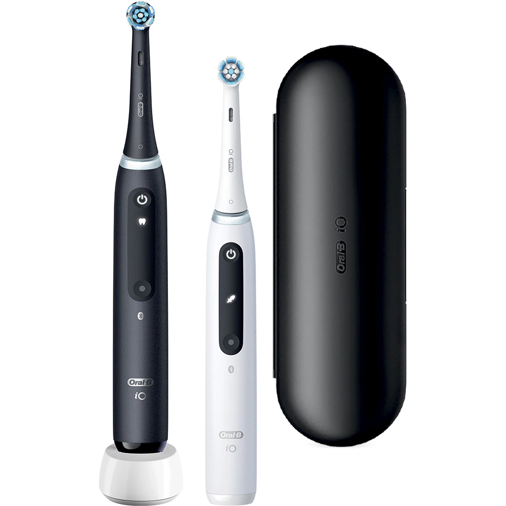 Protectie si igiena personala - Set 2 periuțe electrice Oral-B iO5 Duo, 5 moduri, senzor de presiune, alb/negru