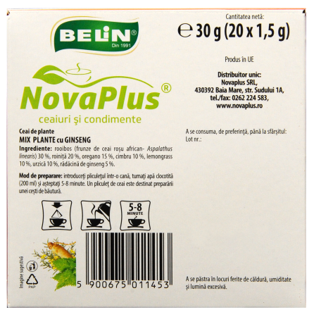 Ceai Mix Plante cu Ginseng 20 pl piramidale, 30 g - BELIN [3]