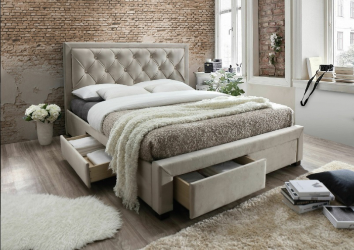 Pat Tapitat Bia cu sertare160/200 Beige [2]