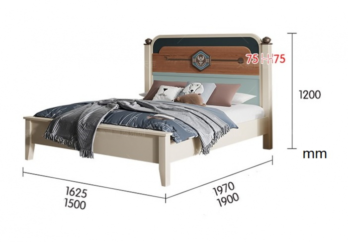 Set mobilier Courage din  lemn masiv de stejar pentru camera copii 4 piese: pat (saltea necesara 150 x 190cm), o noptiera, dulap 3 usi, birou drept -cod 6605 [9]