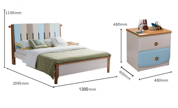 Set mobilier Lucas din  lemn masiv de frasin pentru camera copii 4 piese: pat (saltea necesara 120 x 190cm), o noptiera, dulap 3 usi, birou drept -cod 5503 [3]