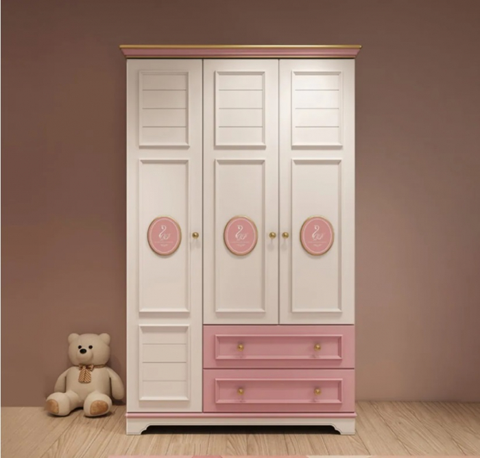 Set mobilier Mica Lebada din MDF si lemn stejar pentru camera copii 4 piese: pat 120 x 200cm, noptiera, dulap, birou -cod 118 [10]