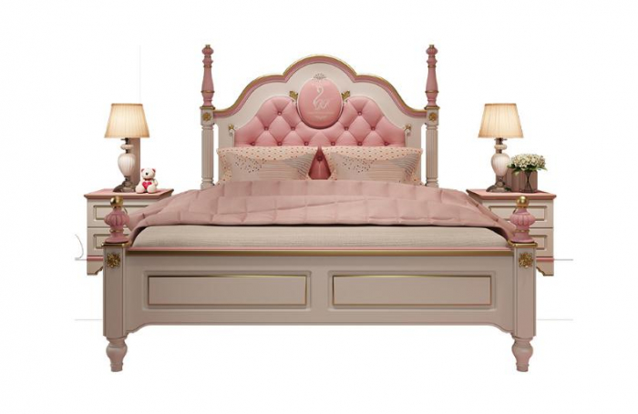 Set mobilier Mica Lebada din MDF si lemn stejar pentru camera copii 4 piese: pat 120 x 200cm, noptiera, dulap, birou -cod 118 [12]