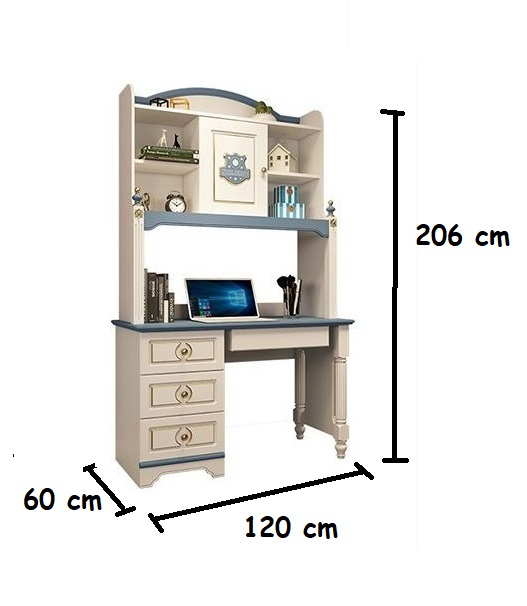 Set mobilier Mica Lebada din MDF si lemn stejar pentru camera copii 3 piese: pat 120 x 200cm, noptiera,  birou -cod 118 [11]