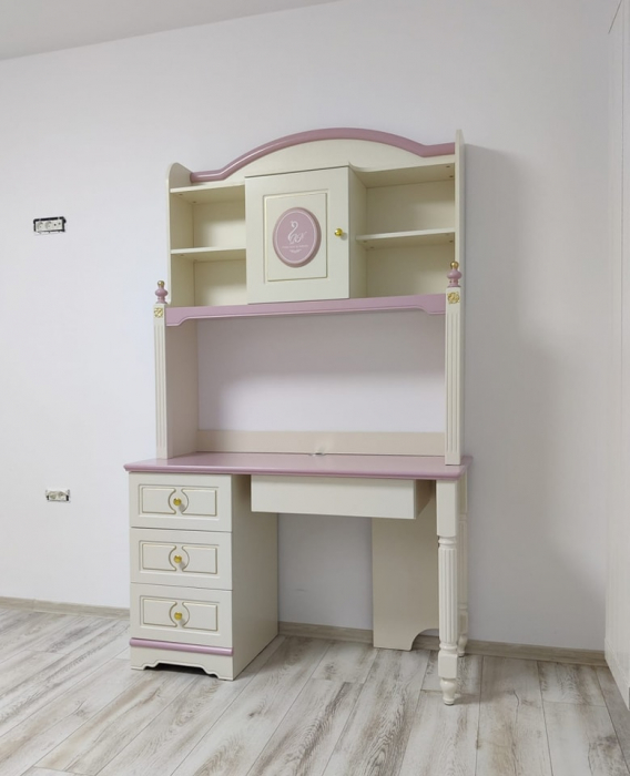Set mobilier Mica Lebada din MDF si lemn stejar pentru camera copii 4 piese: pat 120 x 200cm, noptiera, dulap, birou -cod 118 [17]